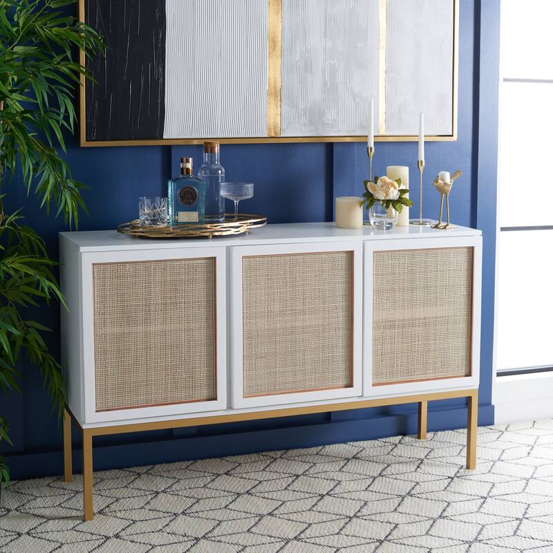 SAFAVIEH Tabetha 2-Shelf Rattan Sideboard - 54 In. W x 15 In. D x 33 In. H - 54Wx15Dx33H - White With Natural/Gold