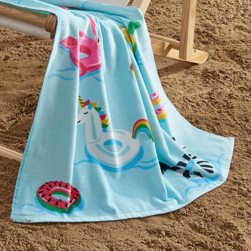 Linery & Co. 100% Cotton Printed Beach Towel for Kids, 30" x 60"