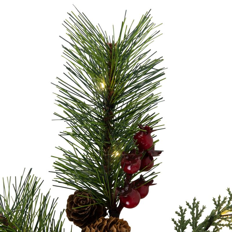 Lighted Pinecone, Berry and Pine Christmas Spray - 27" - Warm White