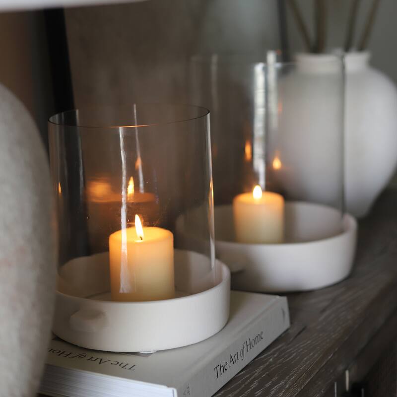 Modern Glass Hurricane Candle Holder with Terracotta Base - 10"