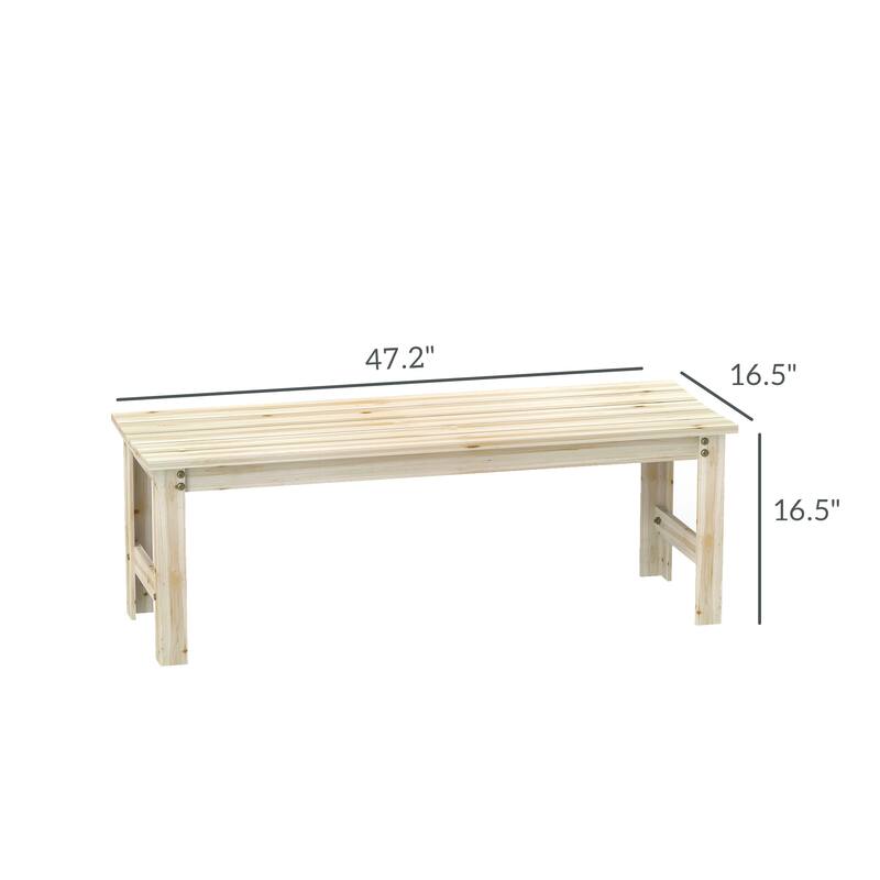 GDFStudio - Solid Pine Wood Backless Outdoor Slatted Bench for Garden and Patio
