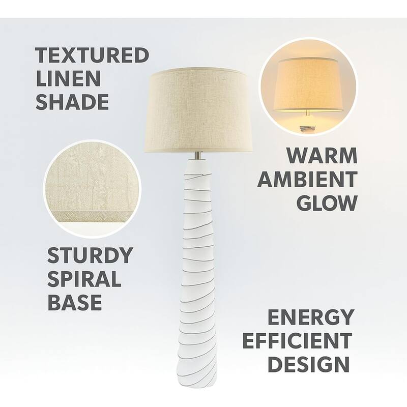Aria Home Floor Lamp 59 Inch Tall White Floor Light with Linen Shade