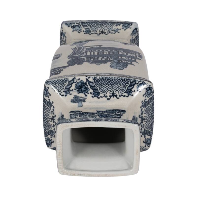 Sagebrook Home Ceramic Vase Contemporary Blue and White Chinoiserie Temple Design Floral Vase