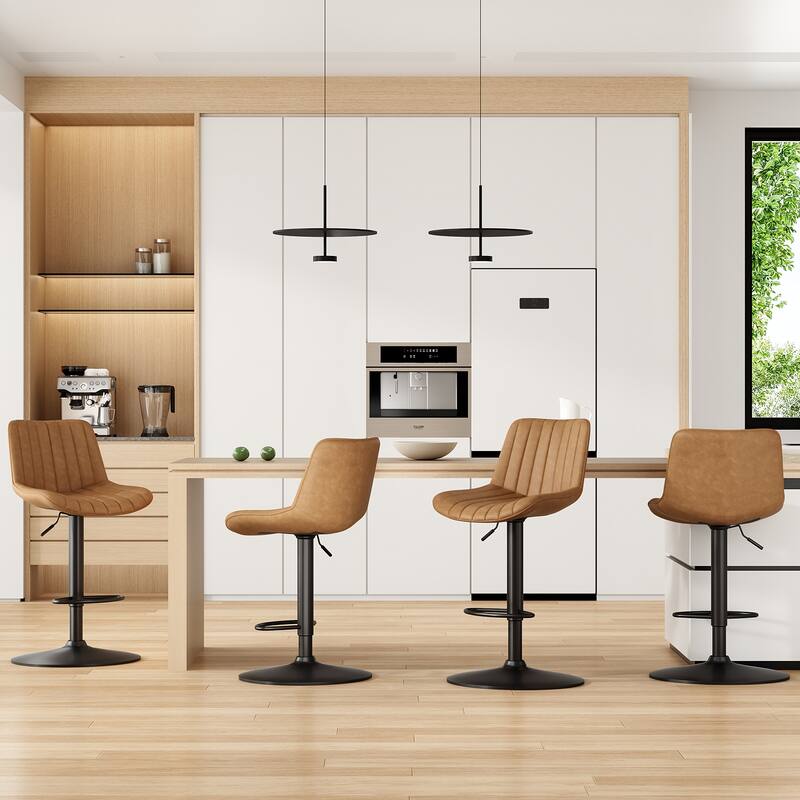 Bar Stools Set of 2, Swivel Adjustable Barstools, Bar Height Stools with Back Support, PU Leather Counter Height Bar Chairs