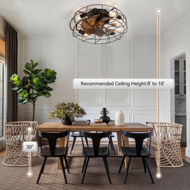 19 Inch 7-Blade Enclosed Indoor Flush Mount Caged Ceiling Fan with Light and Remote