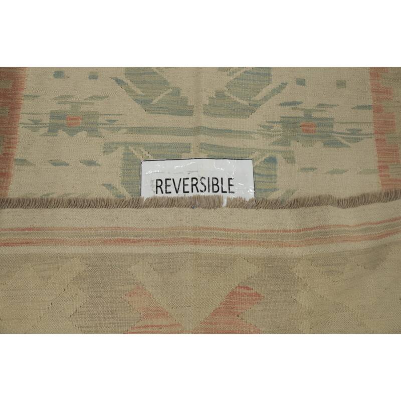 Hand Woven Oriental 100% Wool Carpet Southwestern Tribal Beige & Ivories Kilim Area Rug - 8' 2'' X 4' 10''