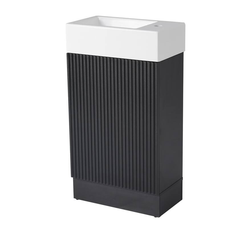18.6" Bathroom Small Vanity Cabinet with Ceramic Sink, 2-Tier Shelf