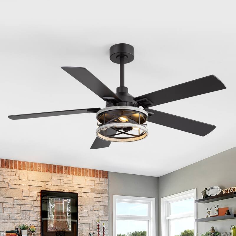 52-inch Reversible 5-Blade Caged Ceiling Fan with Remote and Light Kit