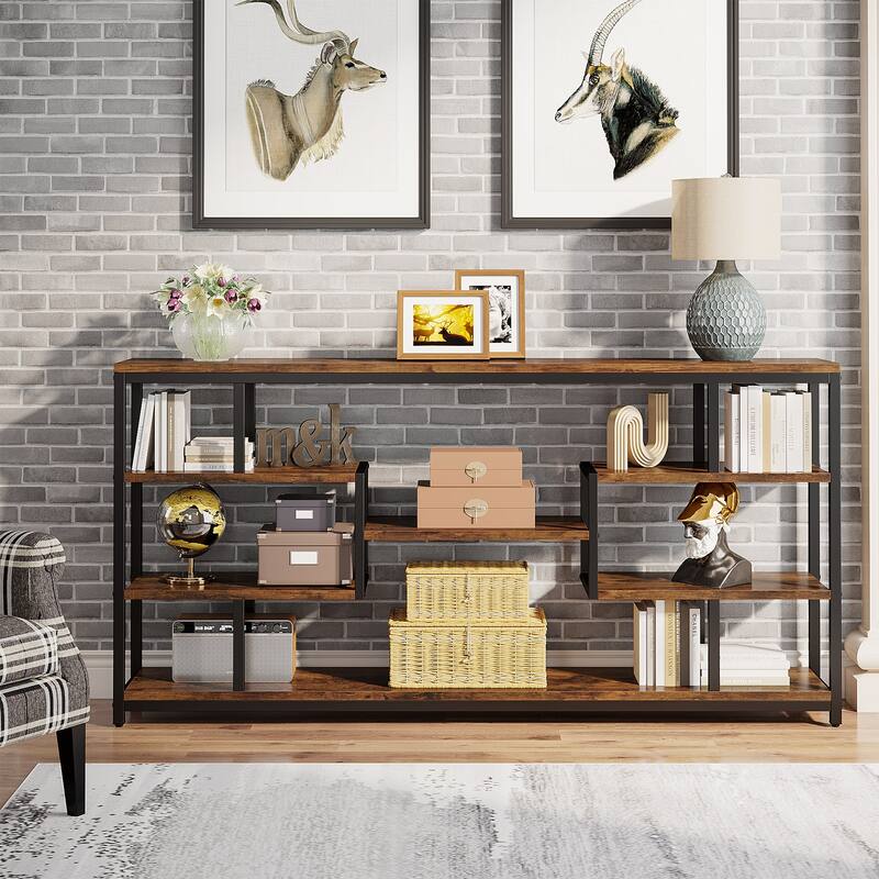 70.87 Inche Narrow Long Console Sofa Table with Storage for Entryway,7-Tier Hallyway Accent Table