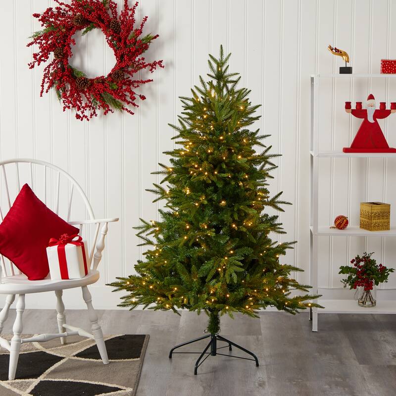 5ft. Fir Look Artificial Christmas Tree with 250 Clear LED Lights - Classic Seasonal Holiday X-Mas Tree