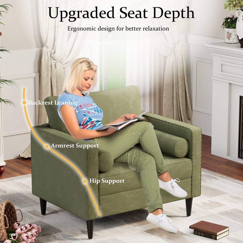 EROMMY Velvet Accent Chair with Pillows - Plush Sofa Chair for Living Room, Bedroom & Office - Comfy Reading Chair in Green