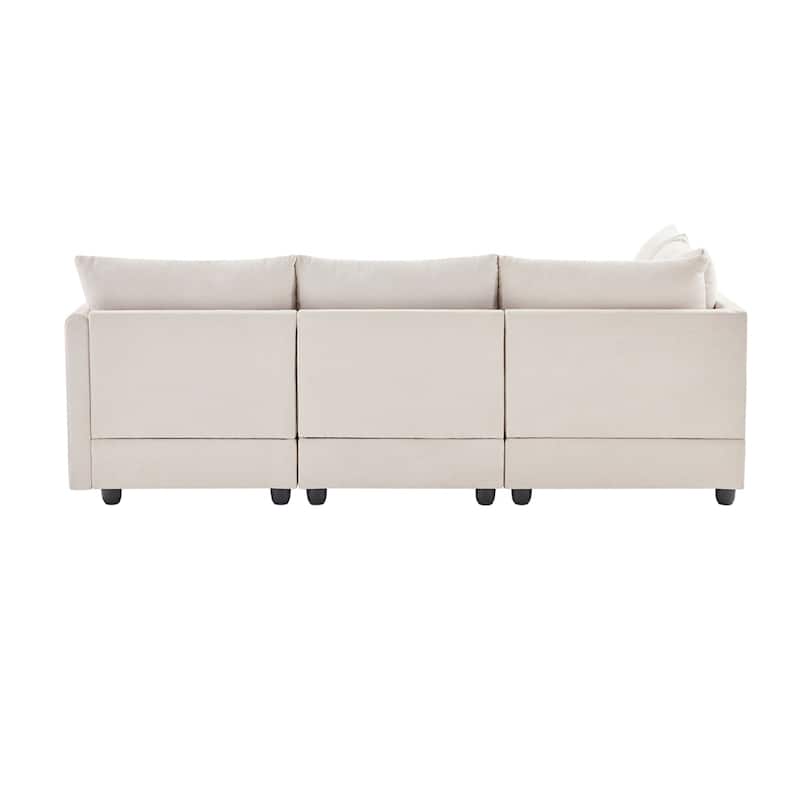 Modern L-Shape 5-Seat Sectional Sofa w/ 2 Pillows, Convertible Ottoman