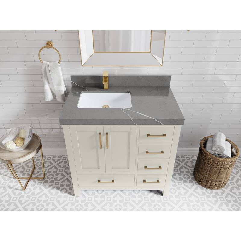 Willow Collections 36 in. W x 22 in. D Malibu Left Offset Sink Bathroom Vanity with Countertop - 2" Piatra Gray - Finegrain