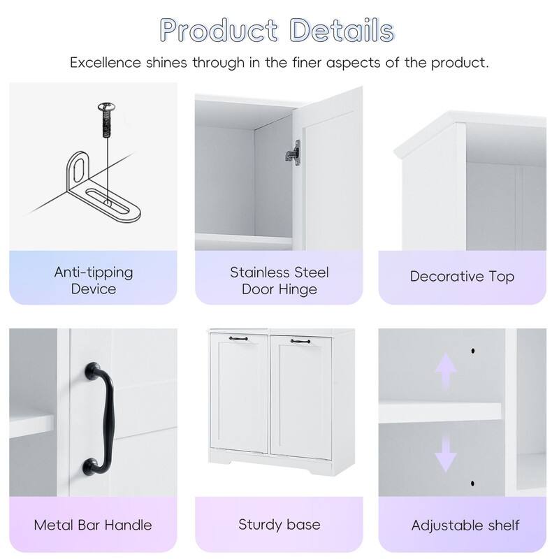 Free Standing Bathroom Storage Cabinet with Tilt-Out Laundry Baskets, Tall Cabinet with Adjustable Shelf