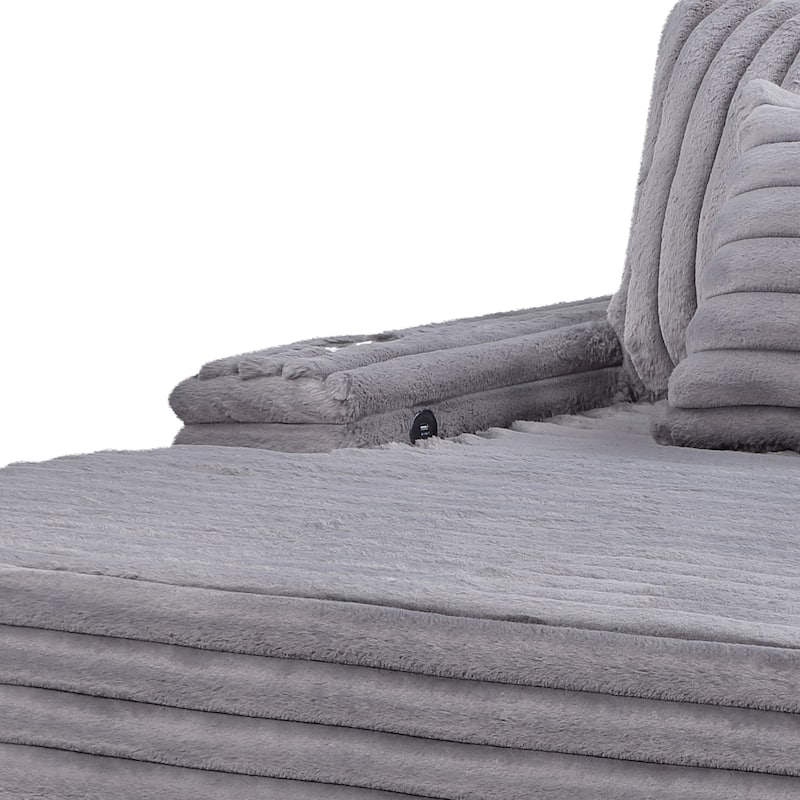 Symphony 67"W Gray Corduroy Oversized Sofa Chaise Lounge Chair with Cupholders and USB Charging Port