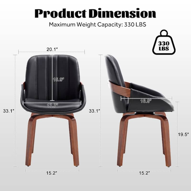 Upholstered Modern Faux Leather Swivel Dining Chairs Bentwood Side Chairs, Set of 2/4/6