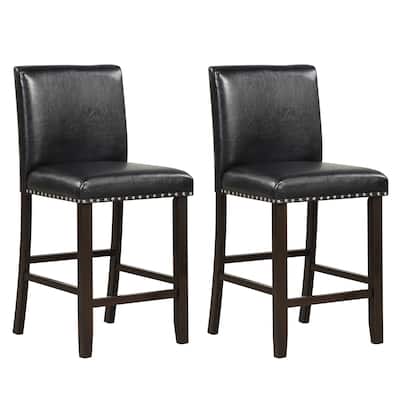 Gymax Set of 2 Bar Stools PVC Leather Counter Height Chairs for