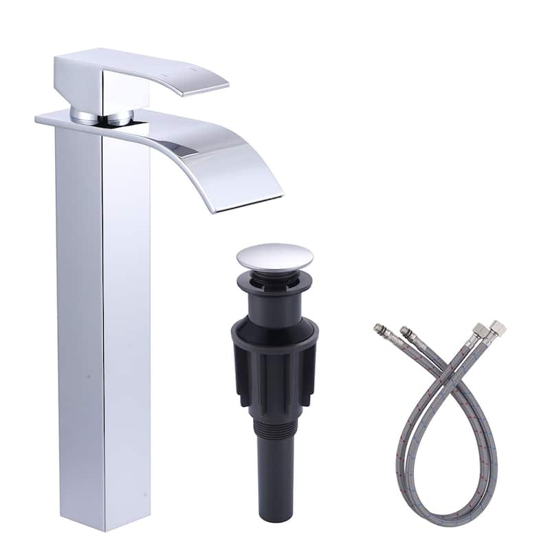 WOWOW Single Handle Single Hole Waterfall Bathroom Vessel Faucet - Polished Chrome