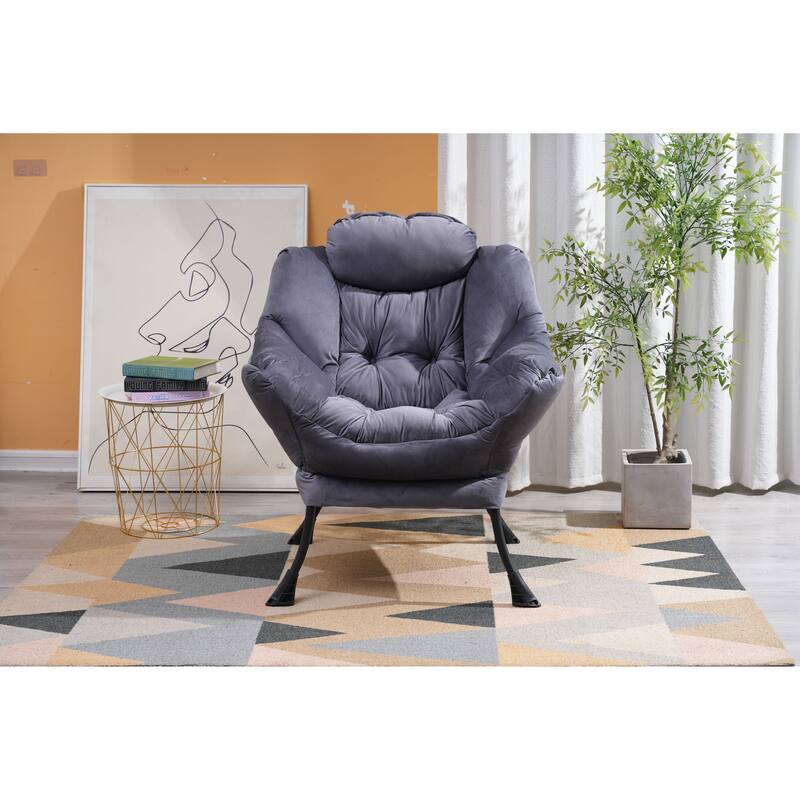 Modern Cotton Fabric Lazy Chair, Accent Lounge Chair, Single Steel Leisure Sofa Chair with Armrests and A Side Pocket