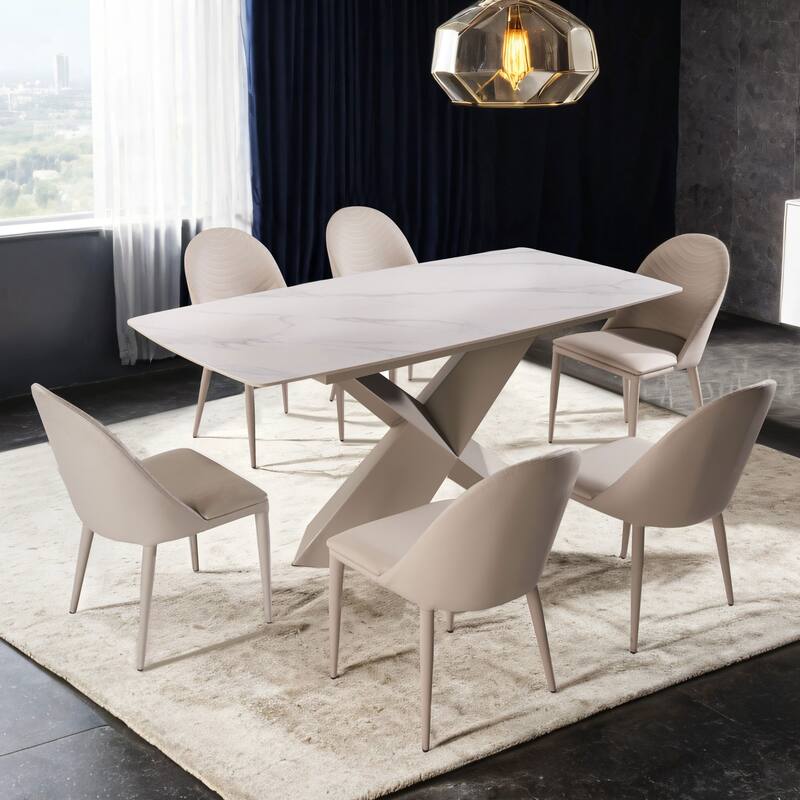 Furniture of America Thalassa Modern White Ceramic Top X-Shaped Base Dining Table