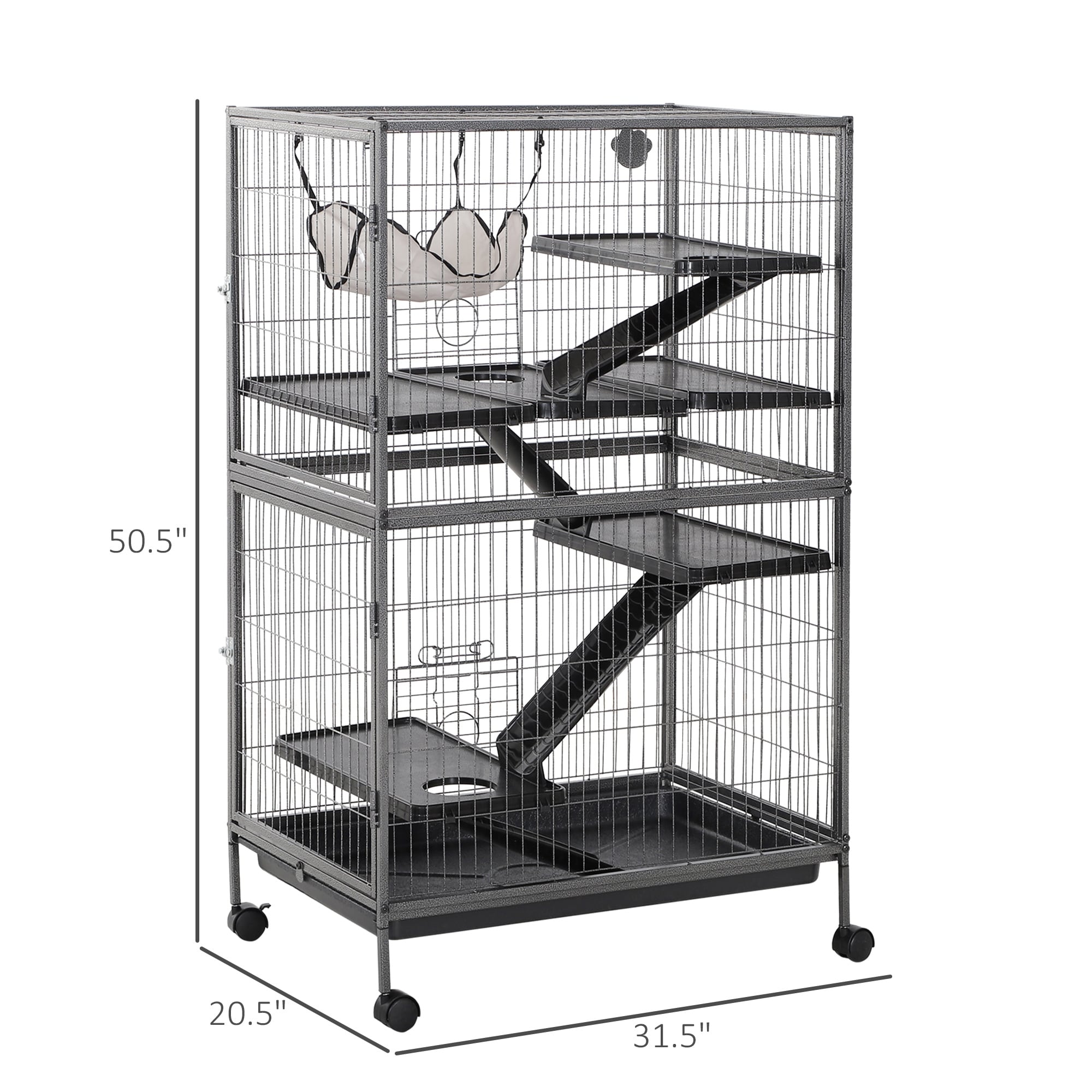PawHut 4 Tier Steel Plastic Small Animal Pet Cage Kit for Little Rabbit Guinea Pig with Wheels Brakes hammock Removable Tray Ferret