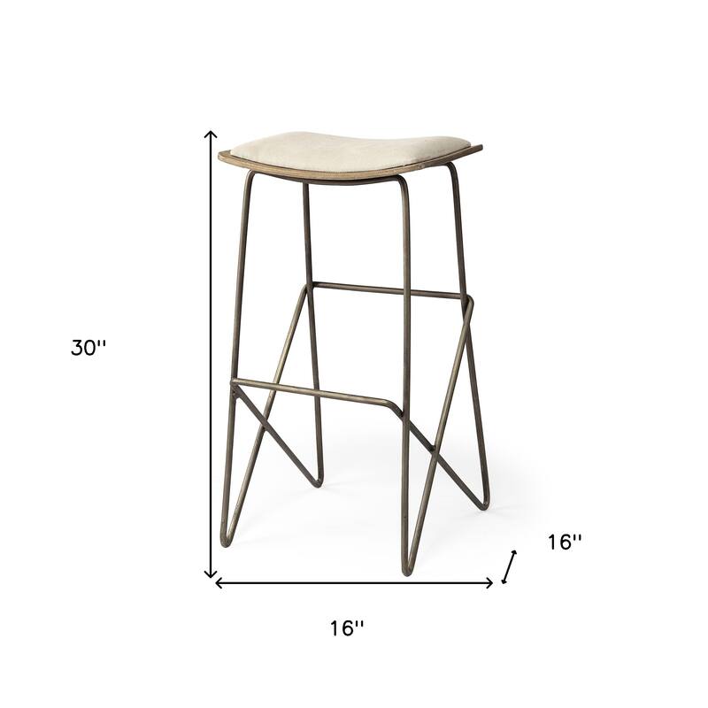 HomeRoots 30" Cream and Gold Iron and Fabric Backless Bar Height Bar Chair