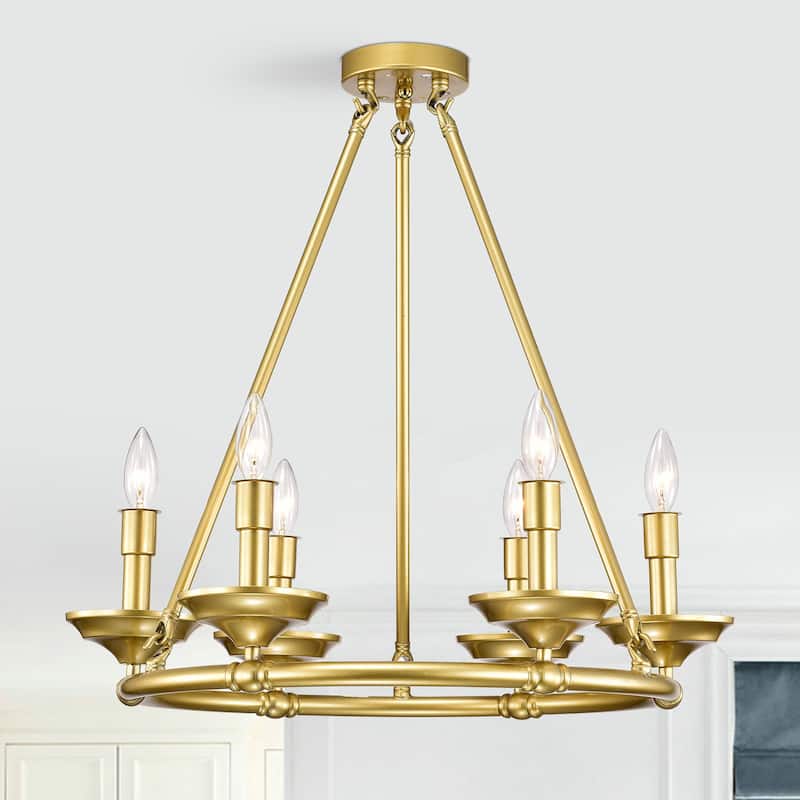 Wagon Wheel Chandelier Matte Gold 6-Light 24-Inch