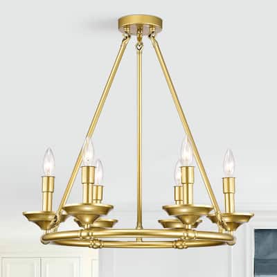 Wagon Wheel Chandelier Matte Gold 6-Light 24-Inch