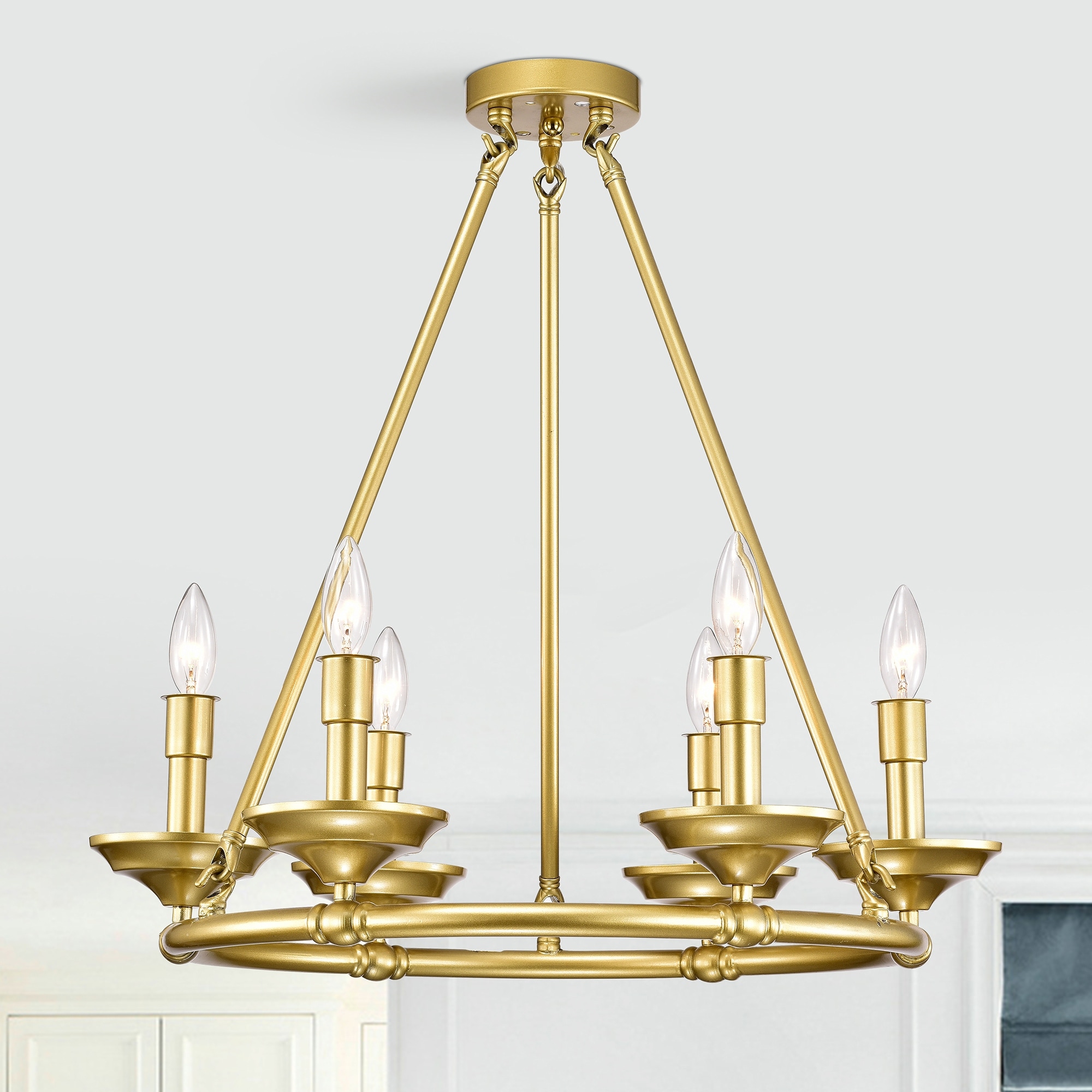 Warehouse of Tiffany Wagon Wheel Chandelier Matte Gold 6-Light 24-Inch
