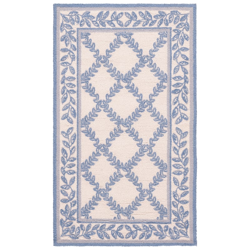SAFAVIEH Handmade Chelsea Kimber Trellis French Country Wool Rug - 2'9" x 4'9" - Ivory/Light Blue - Rectangle