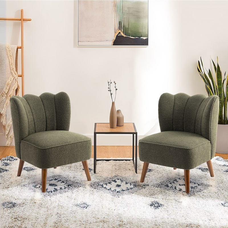 Glitzhome Set of 2 32.75"H Upholstered Tufted Accent Chair with Rubber Wood Legs