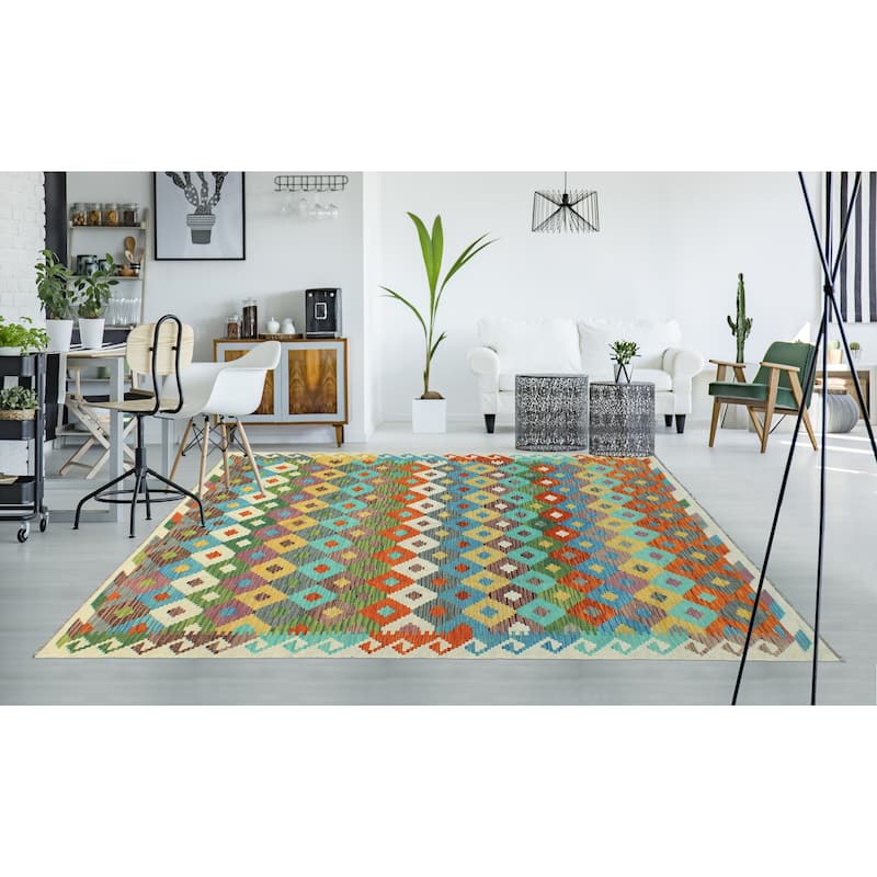 Flatweave Xesu Red/Blue-Grey Rug - 6'8" x 9'9"