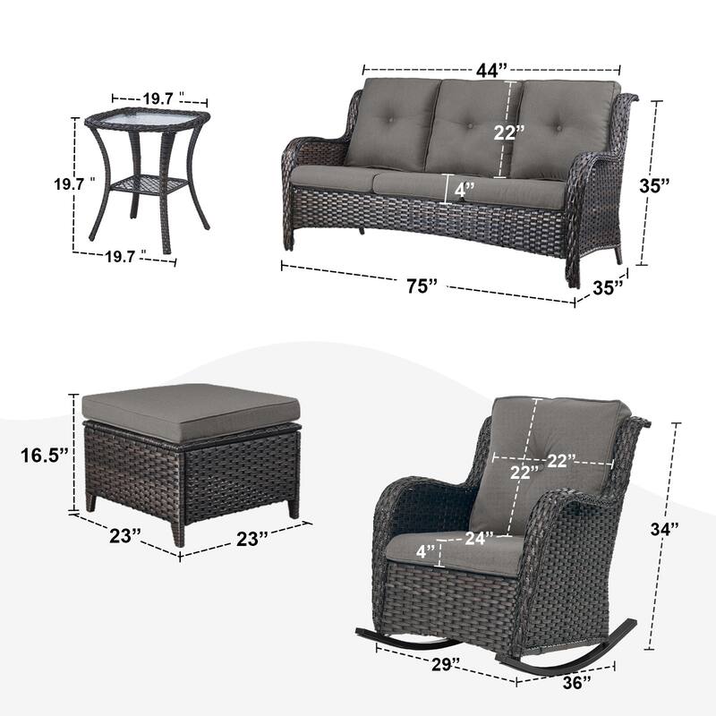 Gymojoy 6-Piece Outdoor Wicker Patio Furniture with 3 Seat Sofa, Rattan Coversation Set with Water Resistant Thick Cushions