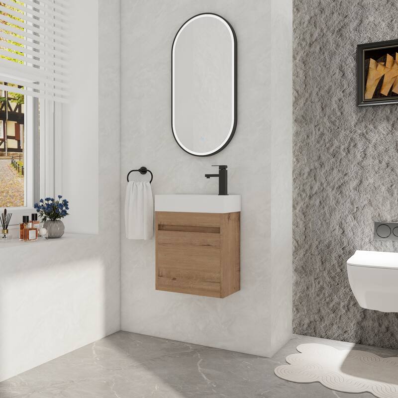 GDFStudio - Ellis Modern 18" Floating Wall-Mounted Bathroom Vanity with White Resin Sink