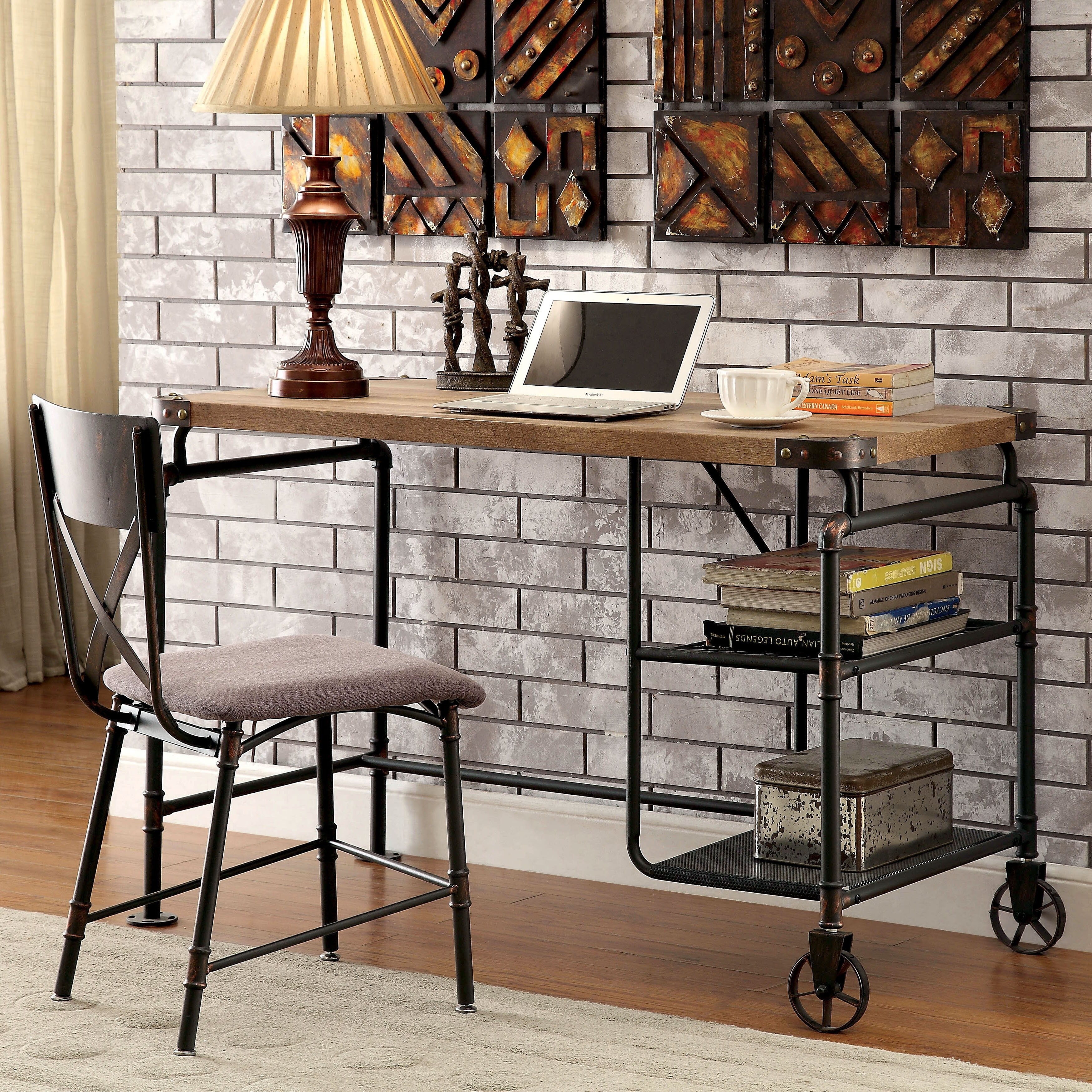 Furniture of America Wini Industrial Black 47-inch Metal Computer Desk
