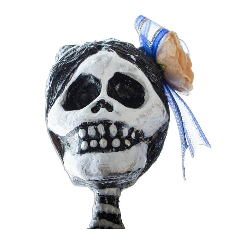 Novica Handmade Dancing Catrina In Blue Papier Mache Sculpture