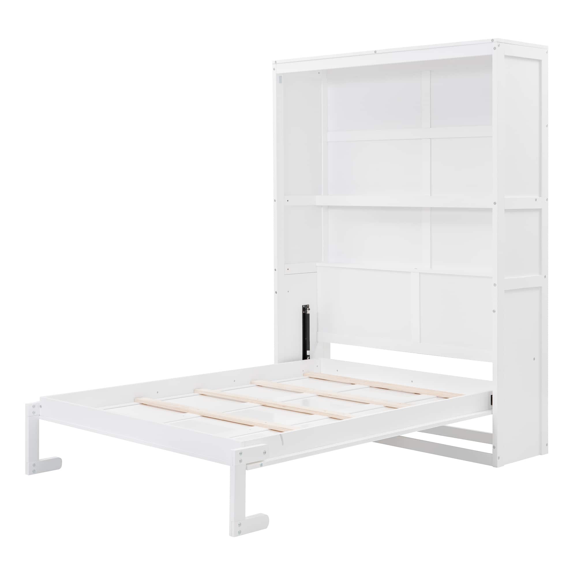 Full Size Wood Modern Murphy Bed, Wall Bed with Shelves, Foldable ...