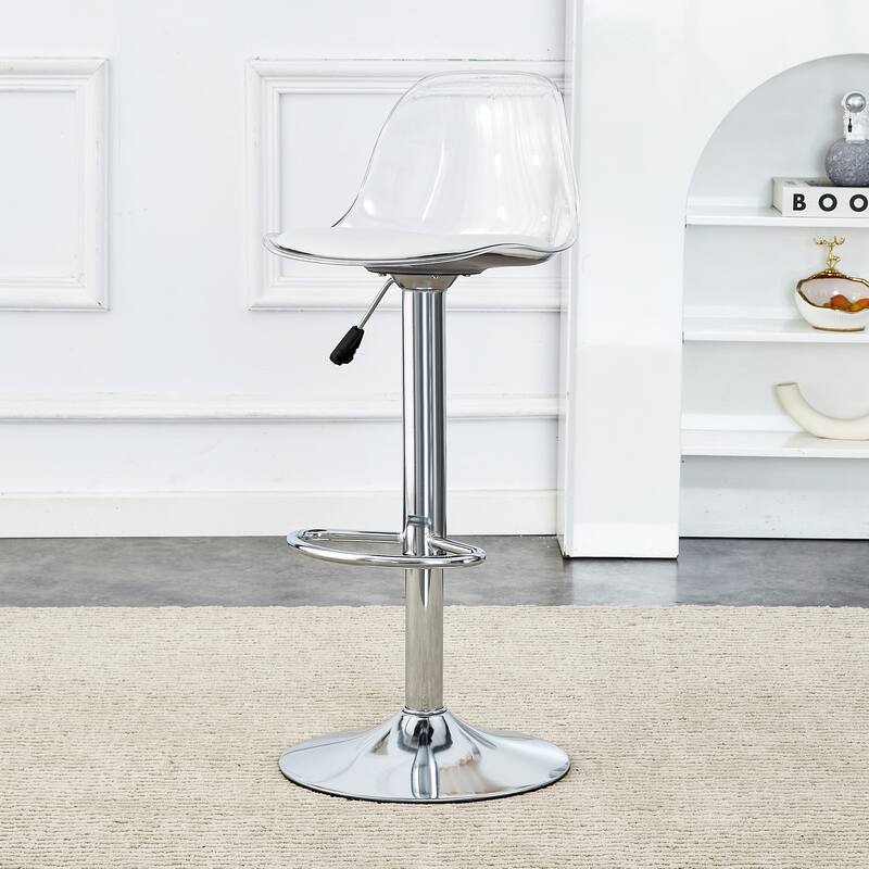 Roomfitters Swivel Bar Stools with PU Seat and PET Back, Adjustable Height Chairs for Bar or Counter Use, Set of 2, White