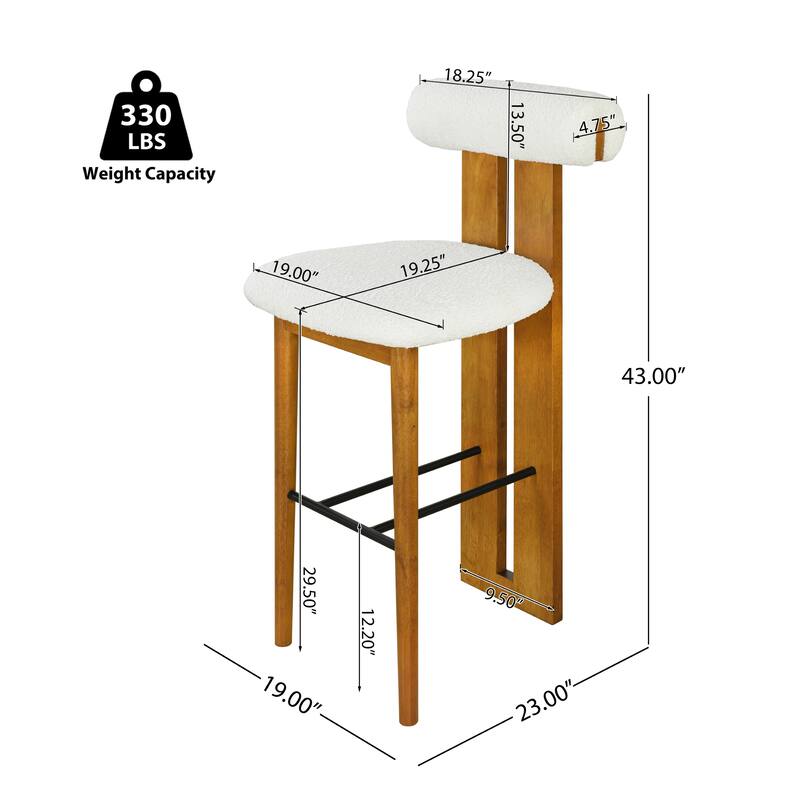 Roomfitters Renee Indoor Wooden Barstools with Cloud-Top Backrest, Set of 2 - Set of 2