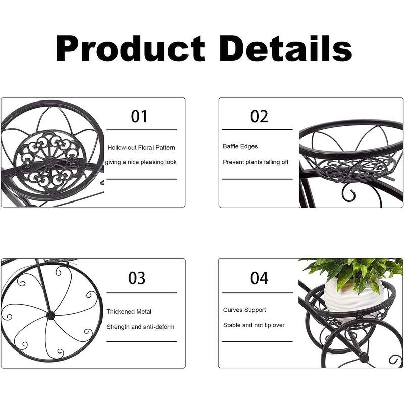 Tricycle Iron Planter Stand 3 Potted Metal Bicycle Shape Plant Flower Pot Rack