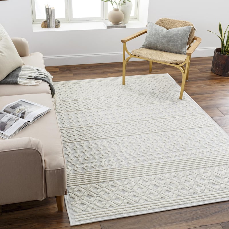 Livabliss Lyna Country Diamond Washable Area Rug - 3'3" x 5' - Cream
