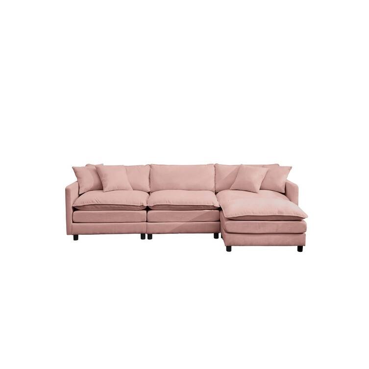 108" L-Shaped Chenille Sectional Sofa with Movable Ottoman