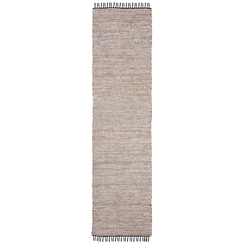 SAFAVIEH Handmade Anjela Leather Boho Stripe Area Rug - 2'3" x 6' Runner - Silver