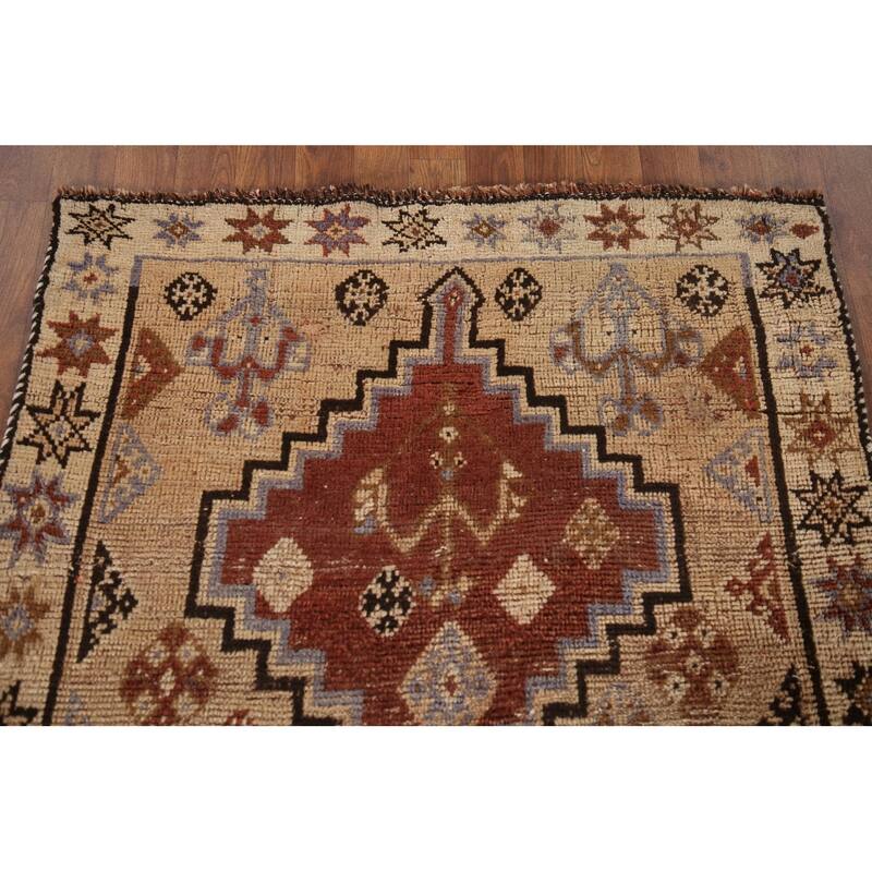 Tribal Qashqai Persian Antique Area Rug Handmade Peach Wool Carpet - 3'6"x 7'11"