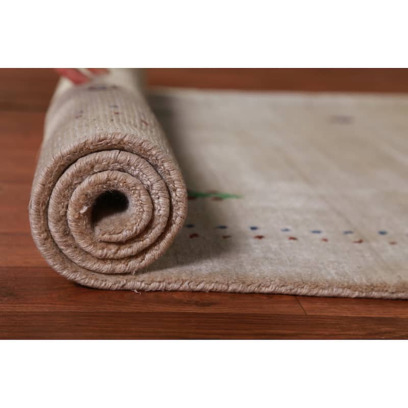 Hand Knotted Oriental 100% Wool Carpet Tribal Animal Pictorial Beige & Ivories Gabbeh Area Rug - 4' 10'' X 3' 0''