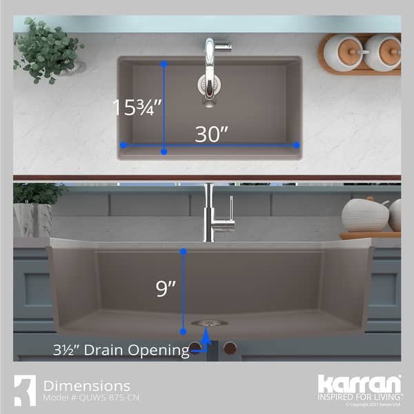 Karran Undermount 32.5 in. Large Single Bowl Quartz Workstation Kitchen Sink