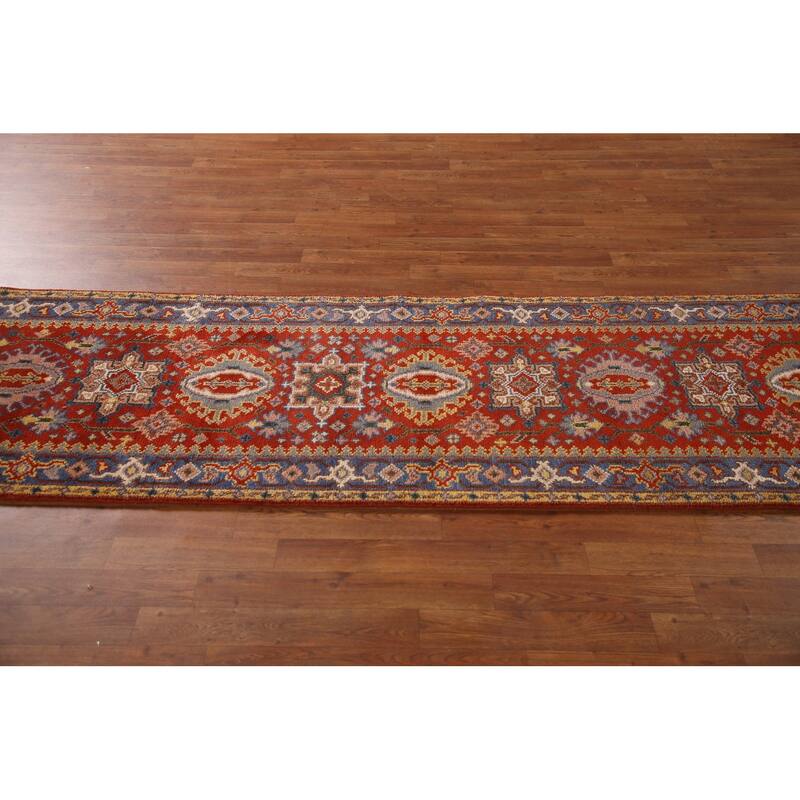 Geometric Kazak Indian Runner Rug Hand-knotted Wool Carpet - 2'8"x 10'0"