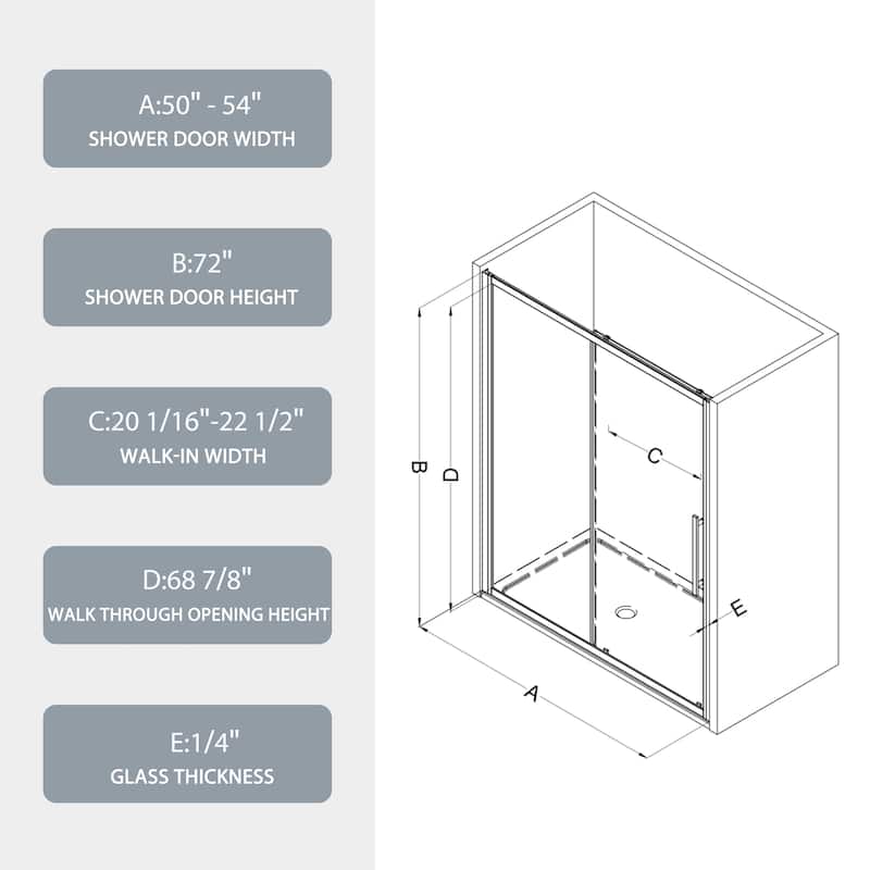 Framed Single Sliding Shower Door with 1/4" Tempered Glass