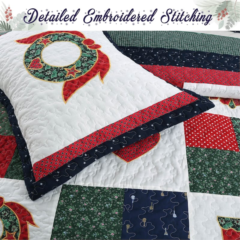 Cozy Line Merry Christmas Cotton Reversible Quilt Bedding Set