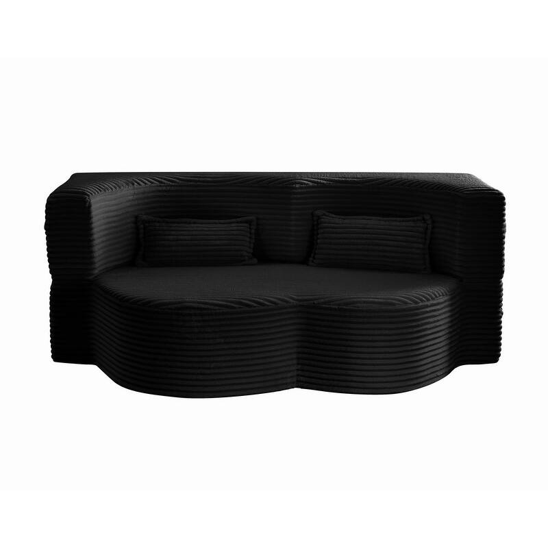 Modern 78" Full Size Convertible Corduroy Foam-Filled Sleeper Sofa,Modern Floor Sofa with 2 Pillows